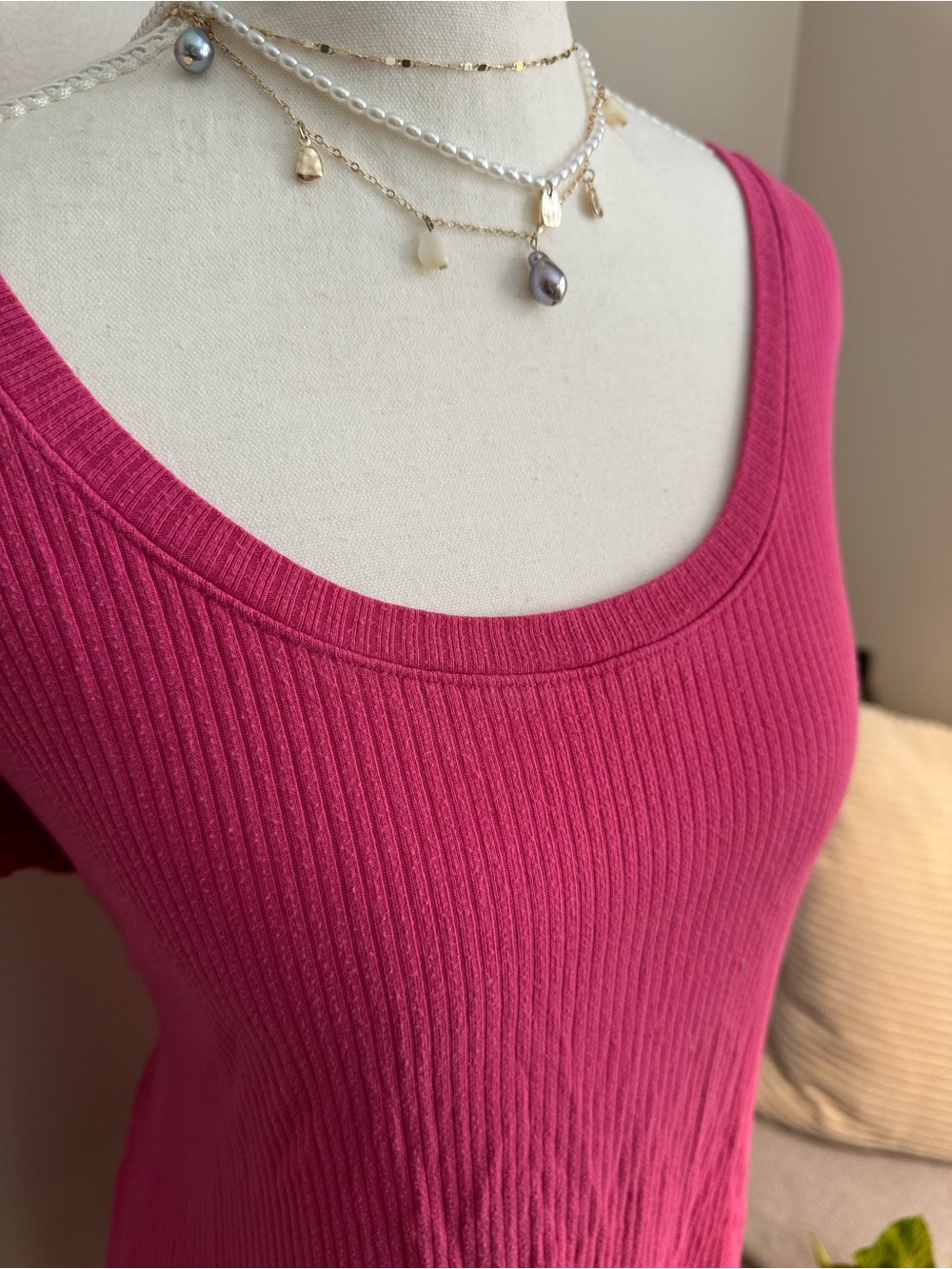 Felina Hot Pink Ribbed Scoop Neck Tunic - Picture 2 of 4